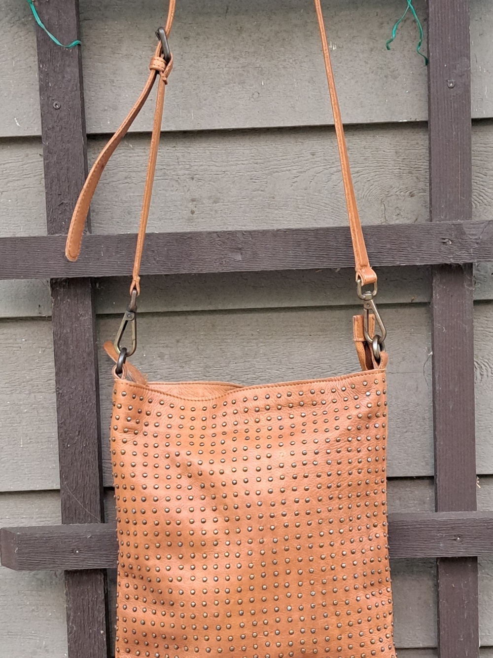 Tan Studded Crossbody Bag with Adjustable Strap
